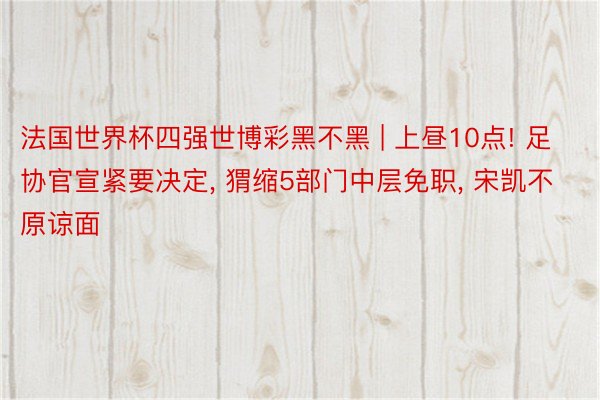 法国世界杯四强世博彩黑不黑 | 上昼10点! 足协官宣紧要决定, 猬缩5部门中层免职, 宋凯不原谅面