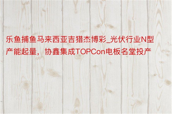 乐鱼捕鱼马来西亚吉猎杰博彩_光伏行业N型产能起量，协鑫集成TOPCon电板名堂投产