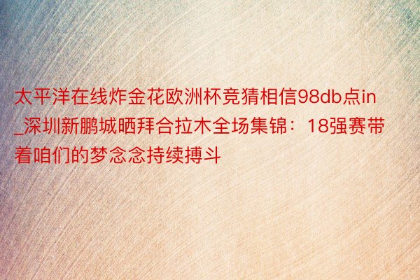 太平洋在线炸金花欧洲杯竞猜相信98db点in_深圳新鹏城晒拜合拉木全场集锦：18强赛带着咱们的梦念念持续搏斗