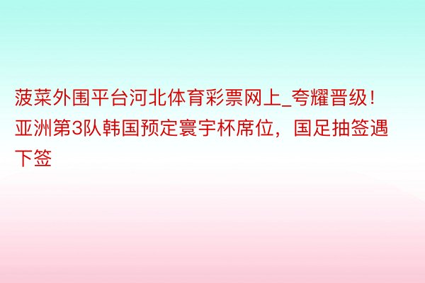 菠菜外围平台河北体育彩票网上_夸耀晋级！亚洲第3队韩国预定寰宇杯席位，国足抽签遇下签