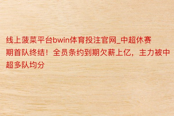 线上菠菜平台bwin体育投注官网_中超休赛期首队终结！全员条约到期欠薪上亿，主力被中超多队均分